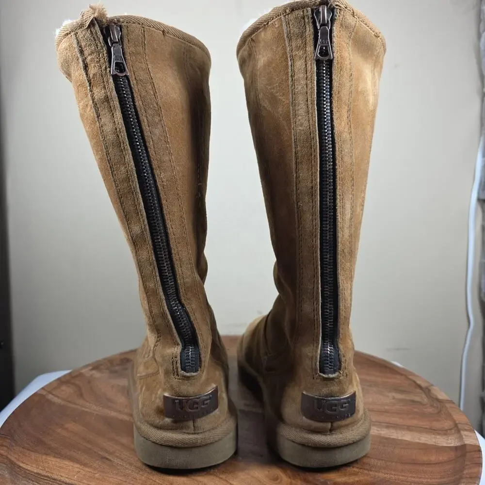 UGG Knightsbridge Womens Brown Chestnut Size 6 Knee High Zip Up Winter Boots